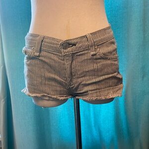 Women’s stretch striped denim frayed shorts